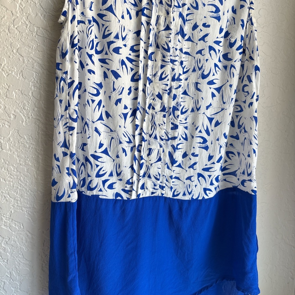 Maeve Anthro Silk 0 Blouse Sleeveless Button Carissa & Cobalt Colorbock Collar - Picture 3 of 10